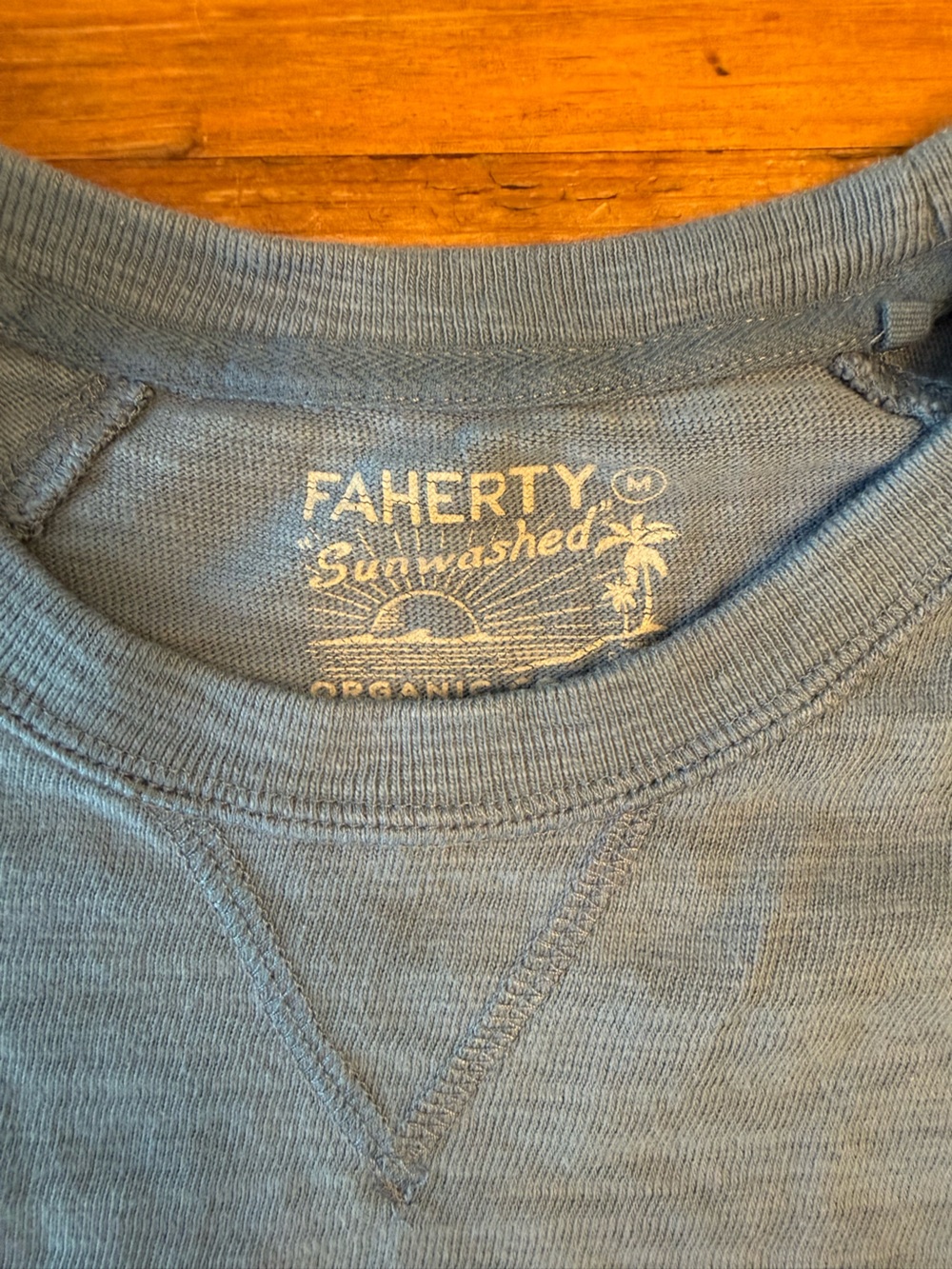 Faherty Blue Palm-Print Crewneck with Sunset Stripe - Picture 3 of 3